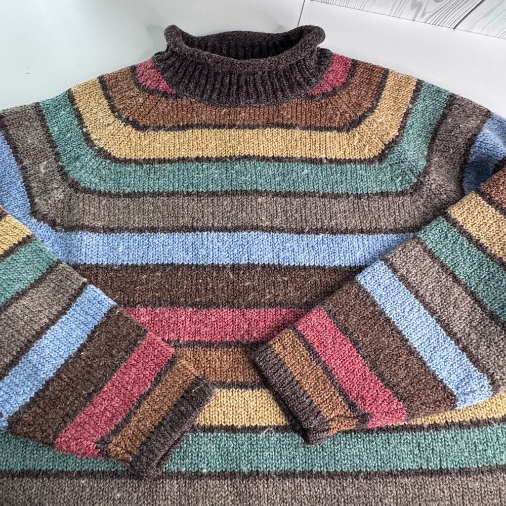 Vintage 90s Striped Roll Neck Sweater In knit Small Taiwan